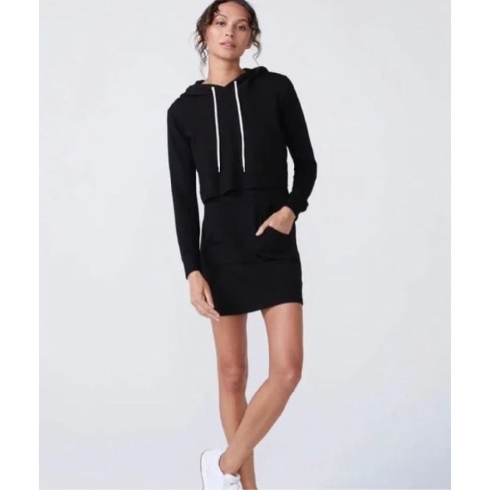 Monrow Supersoft Double Layer Hoody‎ Dress Women Large Black Long Sleeve Mini